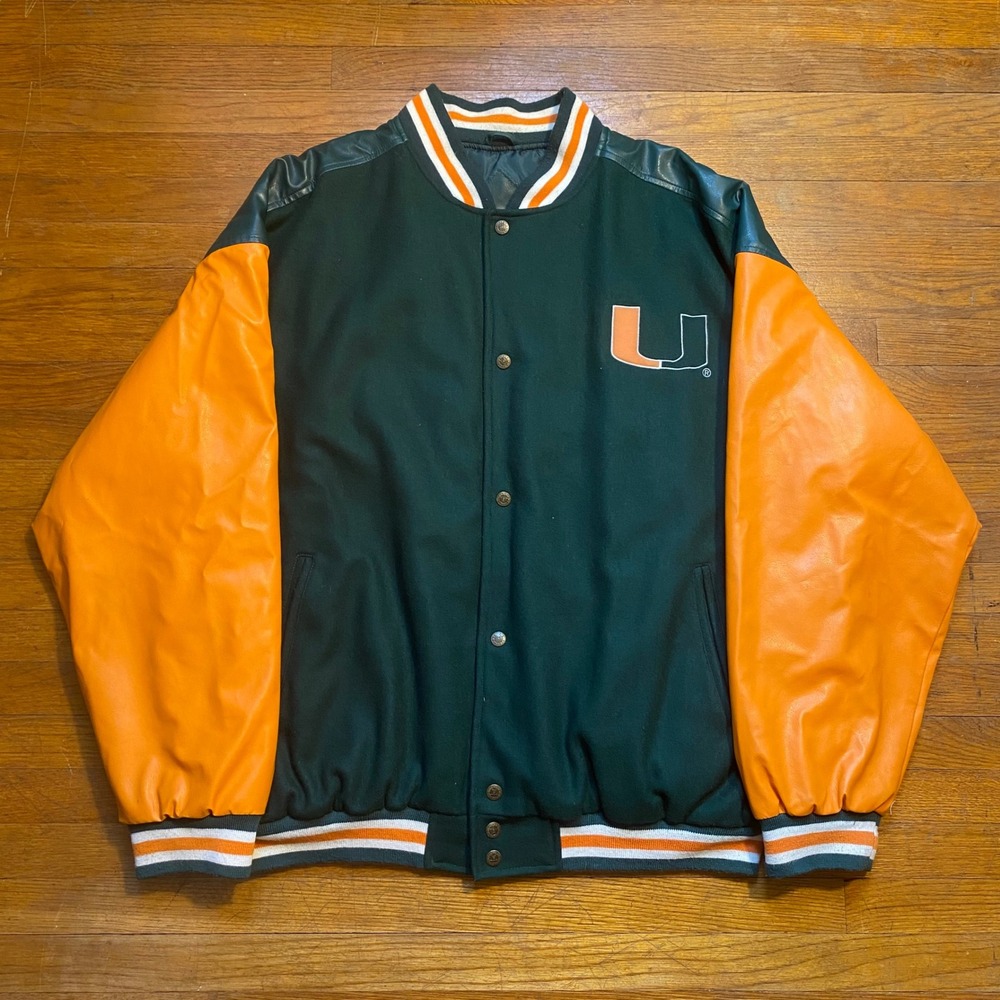 Steve &‎ Barrys University of Miami Hurricanes Varsity Jacket Green Orange XXL